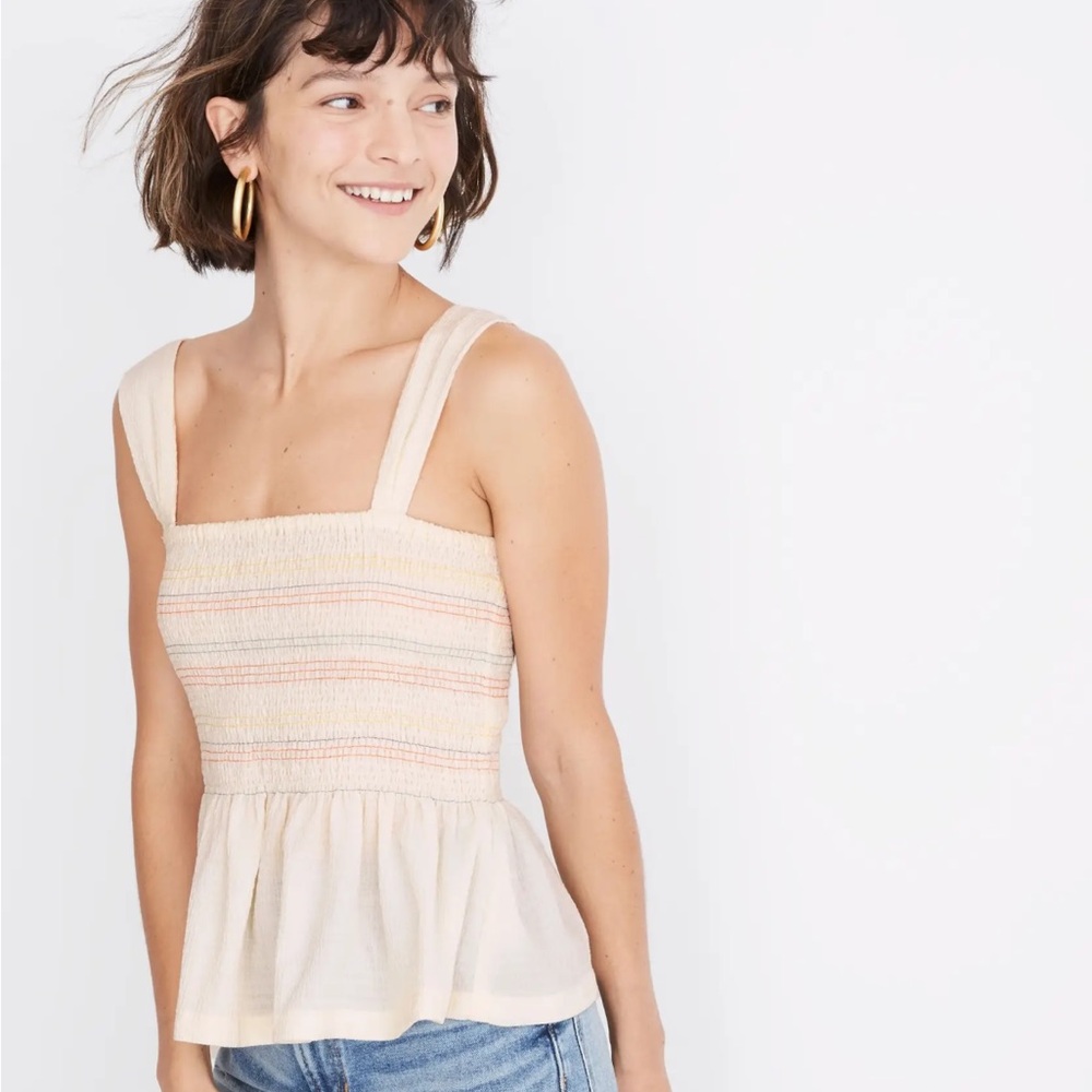 Madewell Texture & Thread Rainbow Smocked Peplum Tank Top